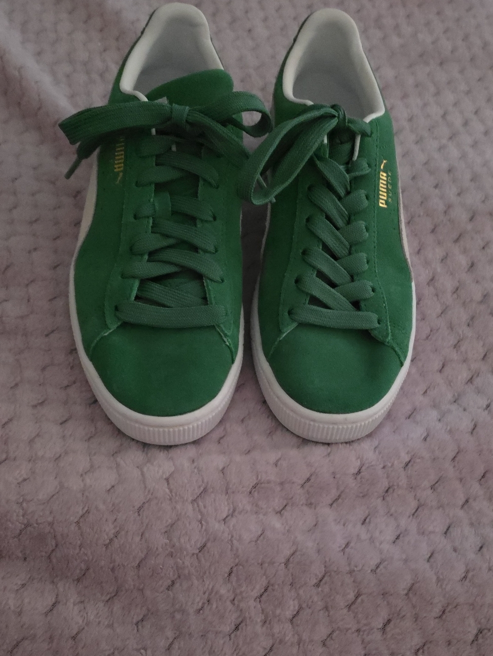 Puma Green Suede Low-Top Sneakers with White Sole